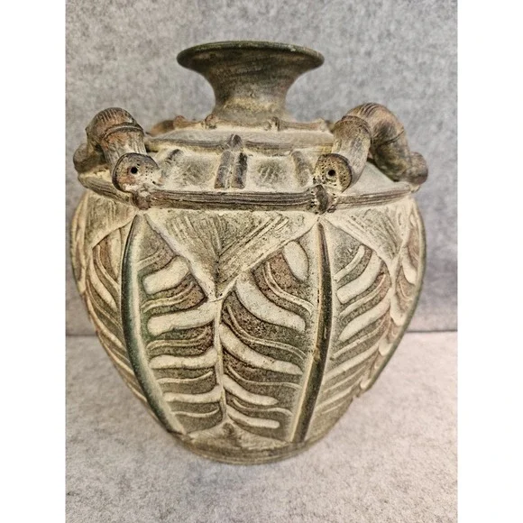 Vintage Chinoiserie Mid 20th‎ Century Ironstone Vase Monstera Leaves Motif